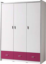 Destock - Armadio per bambini, laccato, colore: Bianco/Fucsia a 3 ante e 3 cassetti