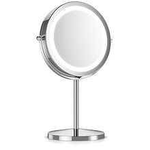 Navaris specchio ingrandente rotondo con LED - ingranditore 5x per il trucco rasatura da appoggio con luce integrata 17 LED - girevole 360° argento