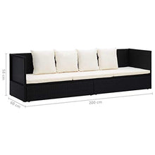 Divani da Giardino Esterno in Polyrattan con Cuscini, Divano 3 Posti, Lettino Prendisole con Cuscini in Polyrattan 200 x 60 x 58 cm, Nero