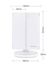 HAMSWAN Specchio Trucco con 21 LEDs, Specchio Cosmetico da Trucco con Touch Screen Tri-Fold, Specchio Ingranditore Illuminato, Ruota 180°, Specchio per trucco1X/2X/3X e Caricatore USB.Regalo per Donna
