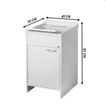 Mobile lavatoio,cm.45x50x85, in kit, 1 anta,vasca e asse lavapanni,resina bianco