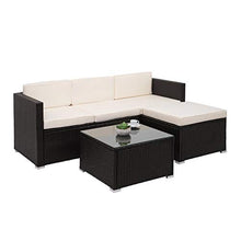 Mendler Salottino da Esterno HWC-F40 polyrattan Marrone con Cuscini Avorio