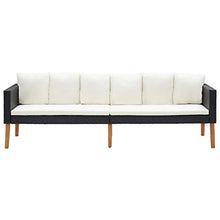 Tidyard Divano da Giardino a 3 Posti in Polyrattan Nero con Cuscini,Divano da Esterno a 3 Posti in Polyrattan,Divano in Rattan
