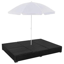 vidaXL Lettino Prendisole in Polirattan con Ombrellone Nero Sdraio Giardino