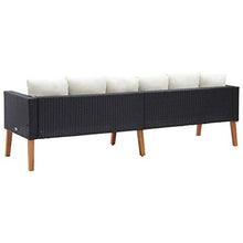 Divano da giardino a 3 posti con cuscini in polyrattan nero