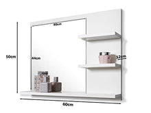 DOMTECH - Specchio da pare per bagno con mensole, colore bianco, 60 cm, specchio a destra