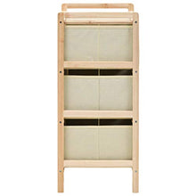 FAMIROSA Mobiletto Stoccaggio Legno di Cedro e 3 Cesti in Tessuto Beige