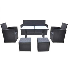 FAMIROSA Set da Pranzo da Giardino 6 pz con Cuscini in Polyrattan Nero