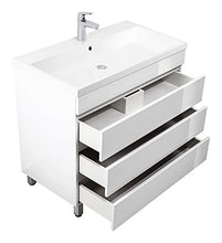 Mobile bagno a terra Via 90 bianco lucido , 3 cassetti senza maniglie