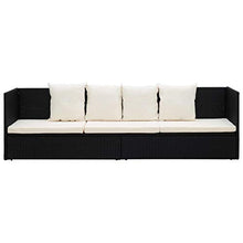Divani da Giardino Esterno in Polyrattan con Cuscini, Divano 3 Posti, Lettino Prendisole con Cuscini in Polyrattan 200 x 60 x 58 cm, Nero