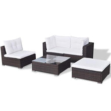 OUSEE Set Divani da Giardino 5 pz con Cuscini in Polyrattan Marrone