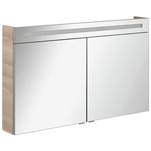 FACKELMANN B.Clever - Set di mobili da bagno, 3 pezzi, 120-150 cm, in frassino con lavabo e vasca in marmo, con specchio a LED