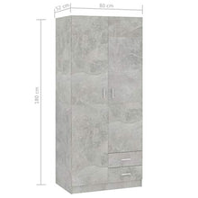 Ausla Armadio guardaroba con 2 ante e 2 cassetti, 80 x 52 x 180 cm, armadio camera da letto in truciolato grigio cemento