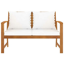 Festnight Panca da Giardino con Cuscino Crema in Legno di Acacia,120 x 60,5 x 81 cm,Resistente agli Agenti atmosferici