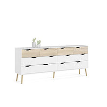 Dmora Cassettiera Doppia a 8 cassetti, Colore Bianco e Rovere, cm 195 x 81 x 39