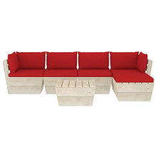 SKM Set Divani da Giardino su Pallet 6 pz con Cuscini Legno Abete (111kg) Rosso-3510