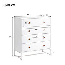 DADEA comodino bianco con 4 cassetti, cassettiera laterale moderna con ampio spazio di archiviazione, organizer funzionale con base in metallo per la casa, bianco puro