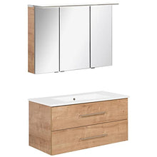 Fackelmann - Set di mobili da Bagno in Rovere Chiaro e Specchio a LED, 100 cm, 2 Pezzi, Colore: Marrone