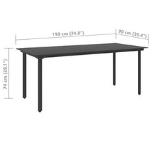 FAMIROSA Tavolo da Giardino Nero 190x90x74 cm in Acciaio e Vetro-3111