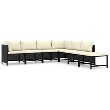 FAMIROSA Set Divani da Giardino 7 pz con Cuscini in Polyrattan Nero