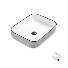 LHY BATHLEADER Lavabi d'appoggio in Ceramica Lavandino da Bagno Senza Troppopieno per Bagno,Whitewithblackedges