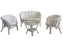 fantasie d oriente Salotto Vimini Bahama Rattan Naturale DECAPATO in Bianco 2 POLTRONE 1 Divano 1 Tavolo CASA E Giardino Completo di Cuscini con Laccetti