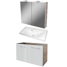 FACKELMANN Set di 3 mobili da bagno Lima, profondità 35 cm, con lavabo in ghisa, 80 cm, con armadietto a specchio a LED