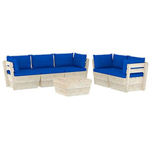 SKM Set Divani da Giardino su Pallet 6 pz con Cuscini Legno Abete (122.7kg) Blu-3526