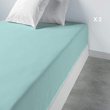 Lot de 2 draps housse uni Coton bonnet 35 cm Aqua 80 x 200 x 35
