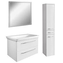 FACKELMANN - Set da 4 mobili da bagno Milano da appendere con lavabo da 80 cm e specchio da bagno a LED e armadietto alto