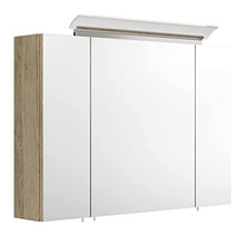 Armadietto a specchio 90cm luce a LED e ripiani in vetro rovere chiaro