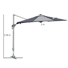 Outsunny Ombrellone a Braccio per Esterno, Giardino o Terrazza con Luci a LED e Angolazione Regolabile, Grigio