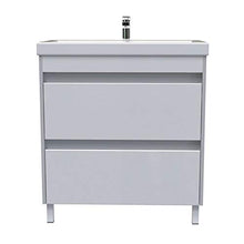 Elean - Lavabo da bagno in ceramica Line, con mobiletto, colore: Bianco lucido + grigio preassemblato, 80 cm