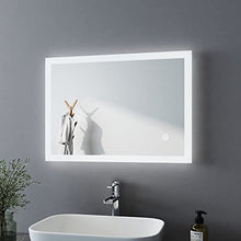 Bath-mann, specchio da bagno a LED, 50 x 70 cm, con illuminazione bianca fredda, specchio da bagno con interruttore touch, senza appannamento, specchio da parete orizzontale o verticale, 6400 K