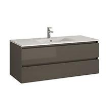 ALLIBERT Set di mobili da bagno premontati con funzione Softclose, colore grigio lucido, con specchio, 120 cm