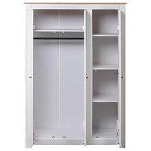 Montloxs Armadio a 3 Ante, 4 Ripiani e Un Ampio Scomparto con un'asta per Appendere, Armadio in Legno di Pino massello, mobili per la Camera da Letto, 118x50x171,5, Bianco