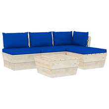SKM Set Divani da Giardino su Pallet 5 pz con Cuscini Legno Abete (88.4kg) Blu-3466