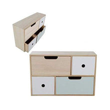 DRULINE 1x Mini Kommode Mobile Comò Bianco Naturale Menta Legno 40,5 cm x 26,5 cm x 11,5 cm 4 Cassetti