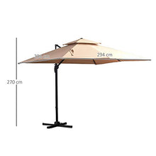 Outsunny Ombrellone da Giardino 294x294cm a Braccio con Manovella, Girevole a 360° e Inclinazione Regolabile, Khaki
