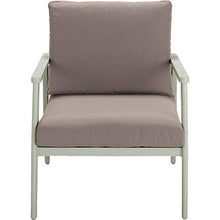 Meubletmoi 7693 - Poltrona da giardino in alluminio verde chiaro con braccioli e cuscini in tessuto grigio