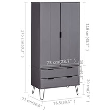 Armadio New York Range, in legno di pino massiccio, grigio