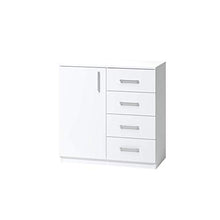 3xeliving Comò Alicja classico e spazioso con 4 cassetti e l'unica porta bianca è perfetto per l'ufficio, camera da letto, bagno 80cm