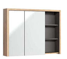 Armadietto da bagno con specchio, 100 x 75 x 18 cm, rovere Shetland/grafite DEVON