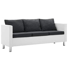 vidaXL Divano a 3 Posti in Similpelle Bianco e Grigio Scuro Arreddo Casa Sofa