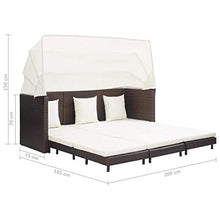 Tidyard Divano Letto a 3 Posti Estendibile con Tetto Polyrattan Marrone, Divani da Giardino, Mobili da Giardino 200 x 75 x 70/150 cm