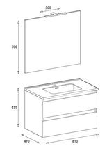 MaMa Store Atena Mobile sospeso con lavabo, specchio e lampada LED, Laminato, Quercia Naturale L. 81 X P. 47 X H. 53 Cm