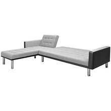 SKM Divano Letto ad Angolo Tessuto 218x155x69 cm Bianco e Grigio A