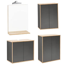 Fackelmann - Set di mobili da Bagno con Specchio LED da 60 cm e 5 Pezzi, Colore: Grigio Antracite