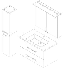 Fackelmann, set di mobili da bagno B.Perfect, 3 pezzi, con lavabo, lavandino in ceramica, 80 cm e armadietto a specchio a LED