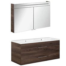 Fackelmann B.Clever - Set di mobili da bagno, 2 pezzi, 120 cm, con lavabo in marmo e armadietto a specchio a LED, colore: Marrone